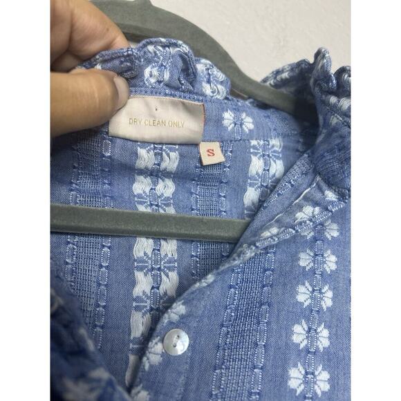 Rungolee Jacqueline Blouse Blue Floral Popover Top Ruffle Embroidered Size Small - Picture 8 of 11